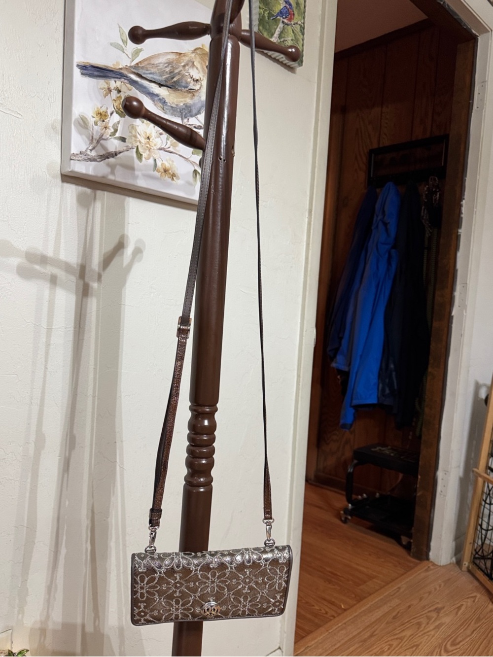 Brighton Brown Floral Embossed Crossbody Bag